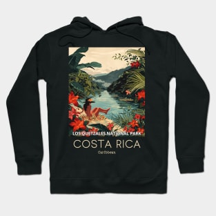 A Vintage Travel Illustration of Los Quetzales National Park - Costa Rica Hoodie